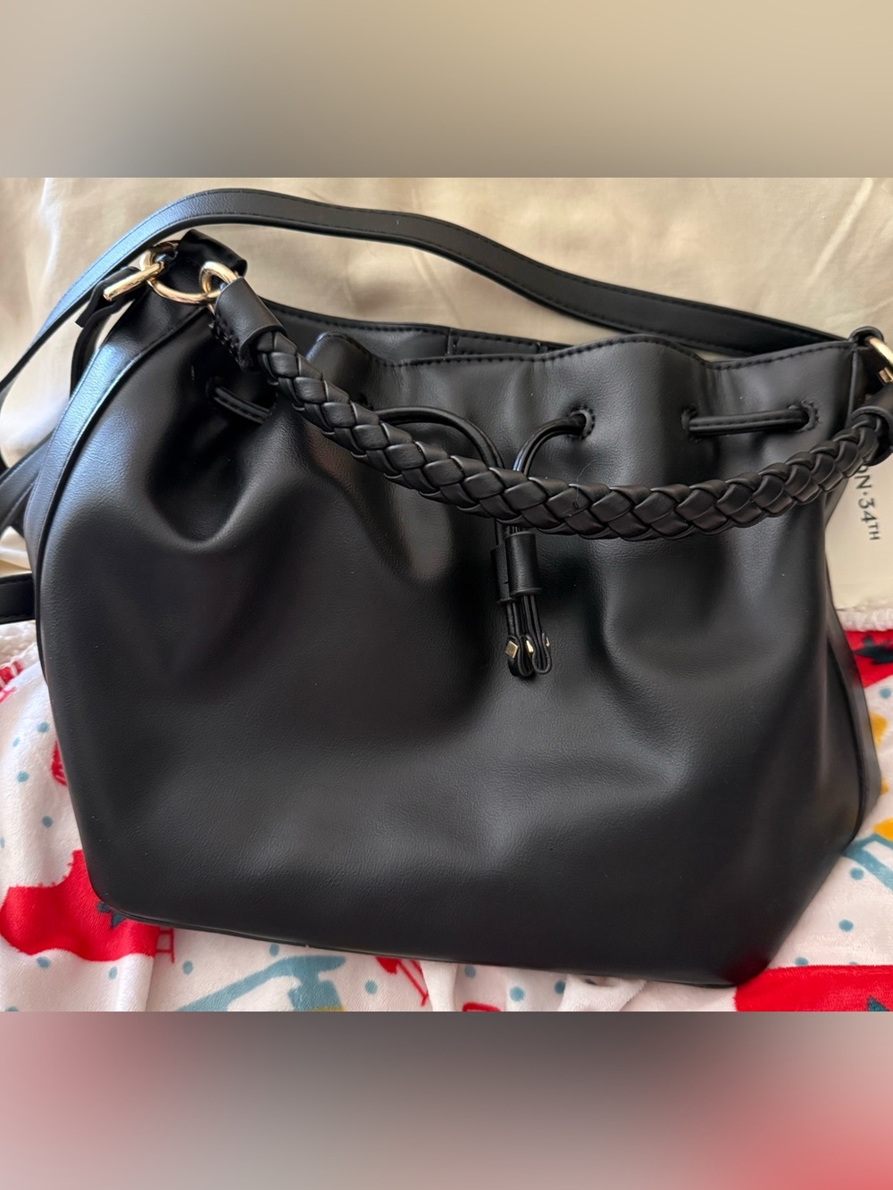 Classic Black Drawstring Shoulder Bag